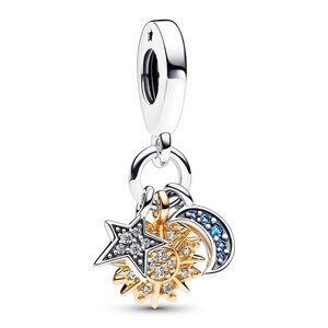 New Authentic Pandora TWO-TONE CELESTIAL Triple Dangle Charm 762676C01